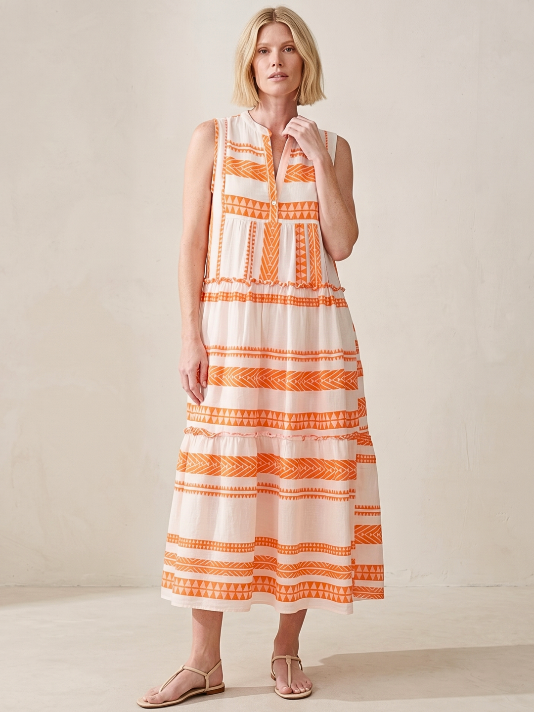 BALENCIA TIERED SLEEVELESS MAXI DRESS