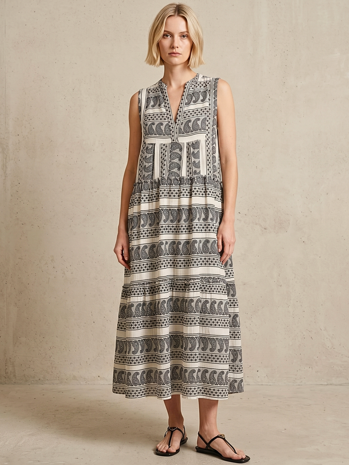 BALENCIA TIERED SLEEVELESS MAXI DRESS