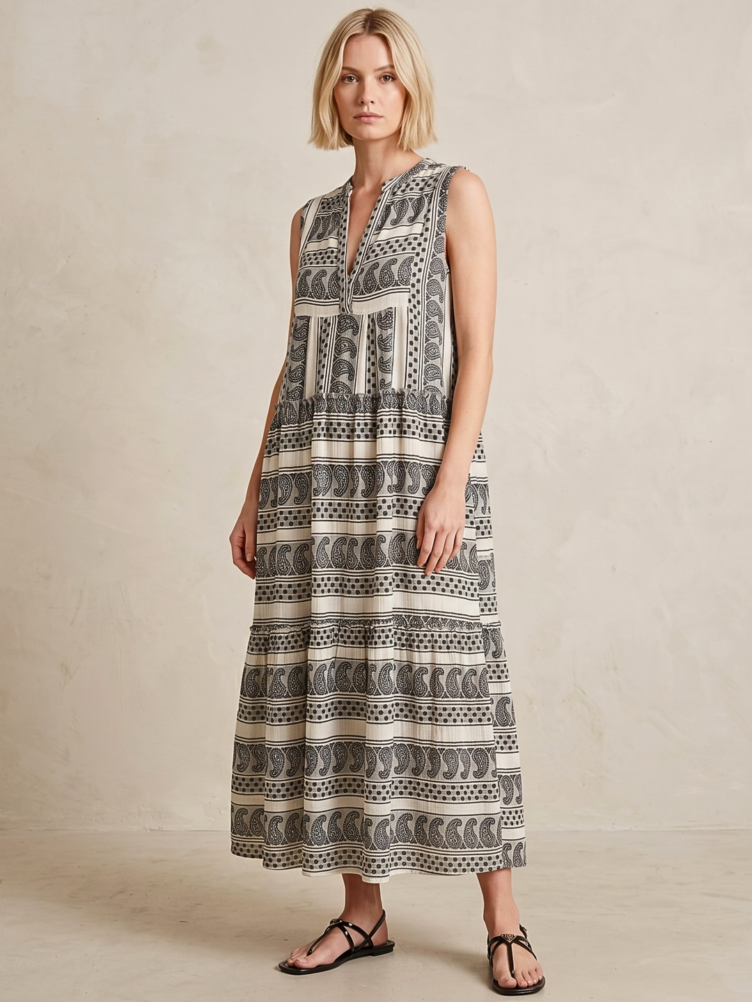 BALENCIA TIERED SLEEVELESS MAXI DRESS