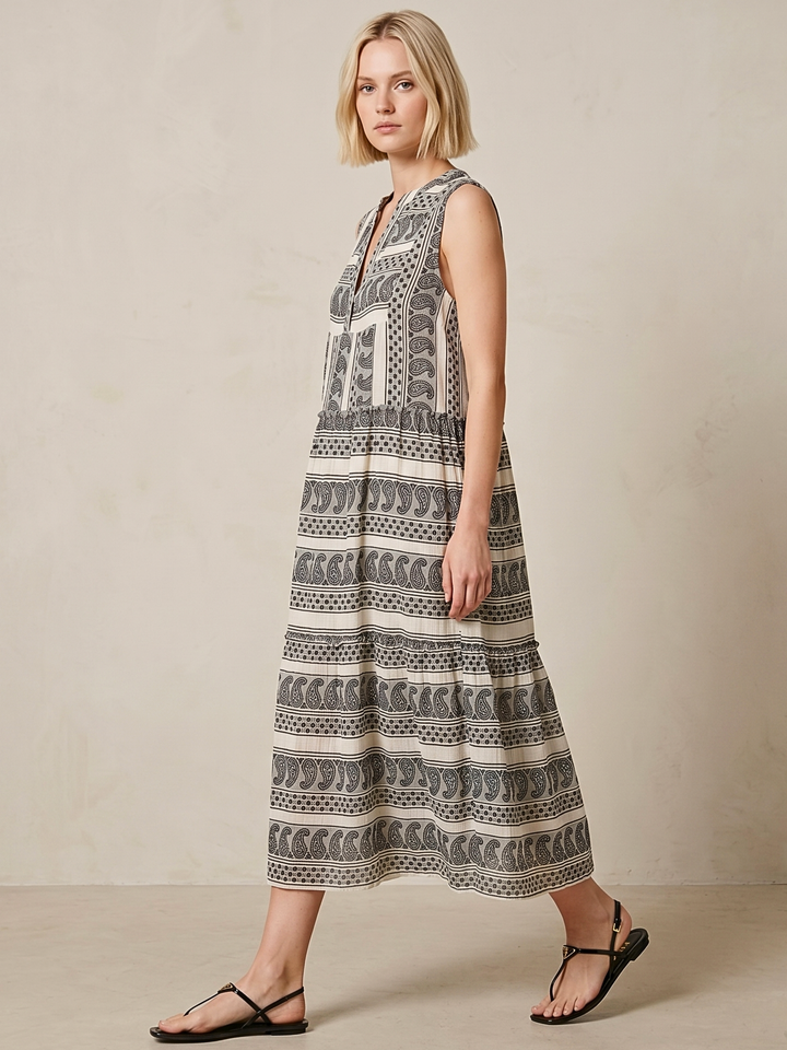 BALENCIA TIERED SLEEVELESS MAXI DRESS