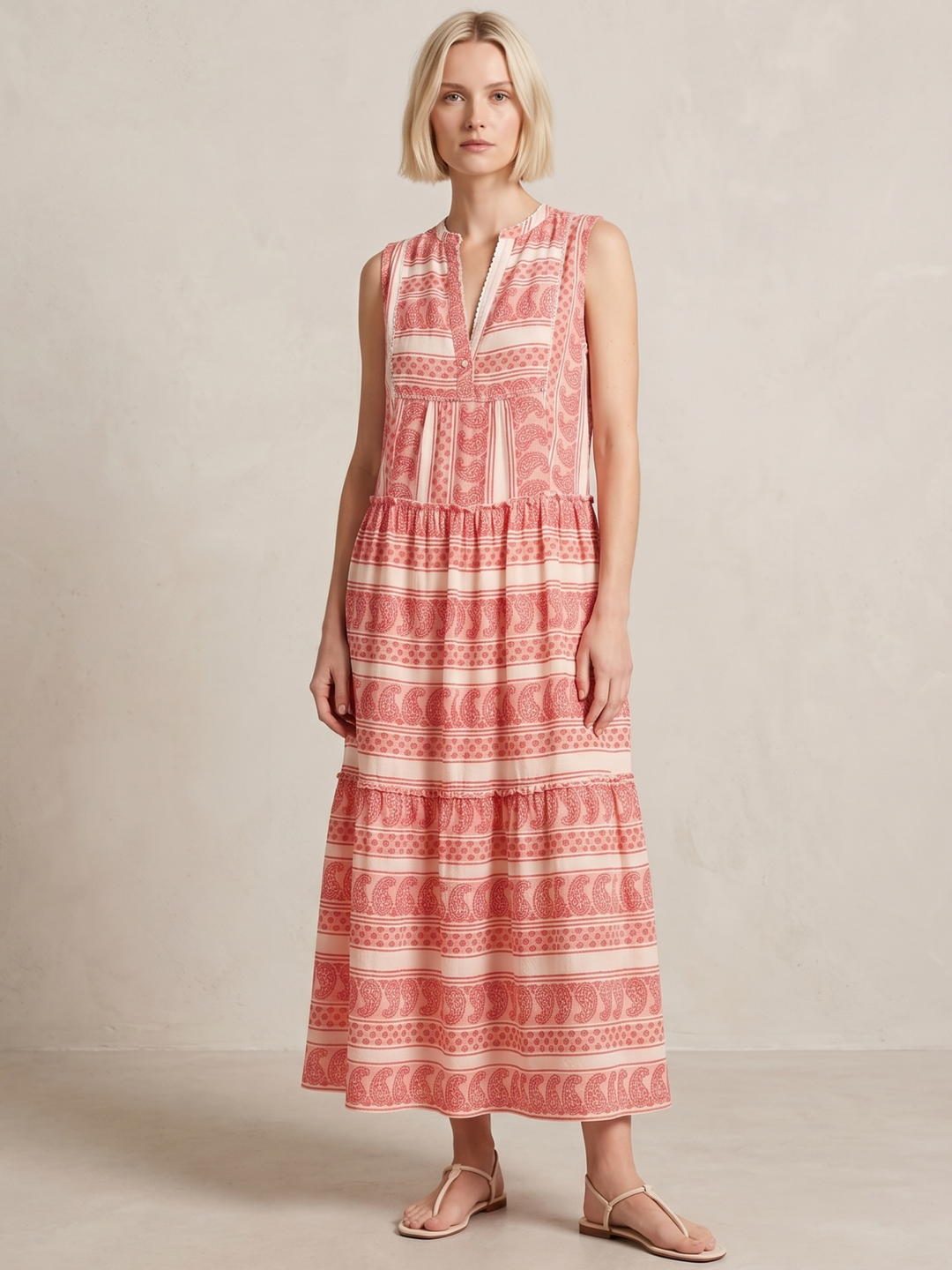 BALENCIA TIERED SLEEVELESS MAXI DRESS