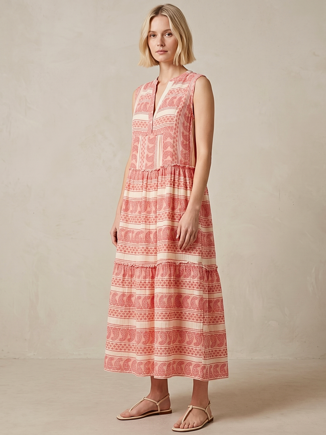 BALENCIA TIERED SLEEVELESS MAXI DRESS
