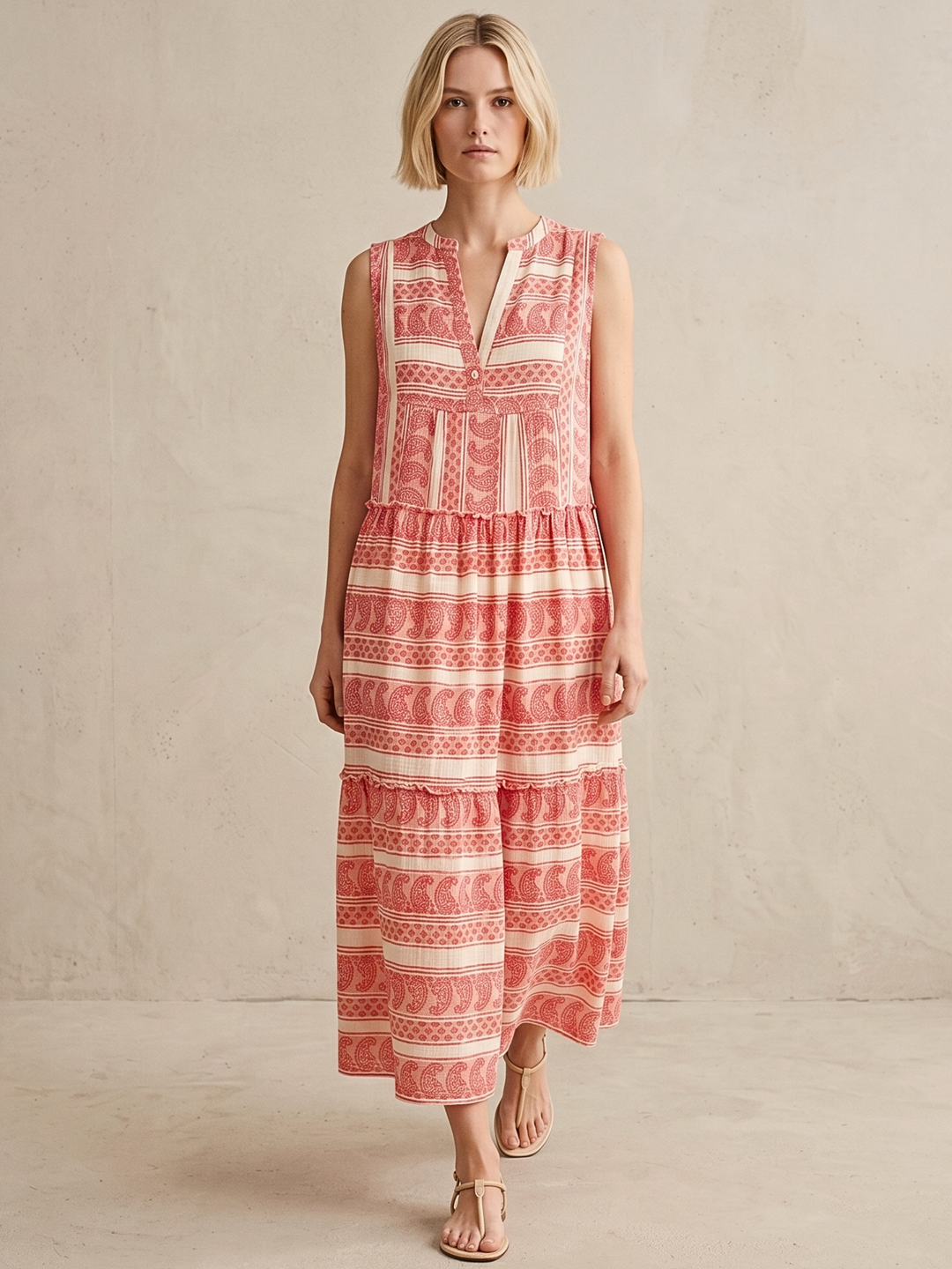 BALENCIA TIERED SLEEVELESS MAXI DRESS