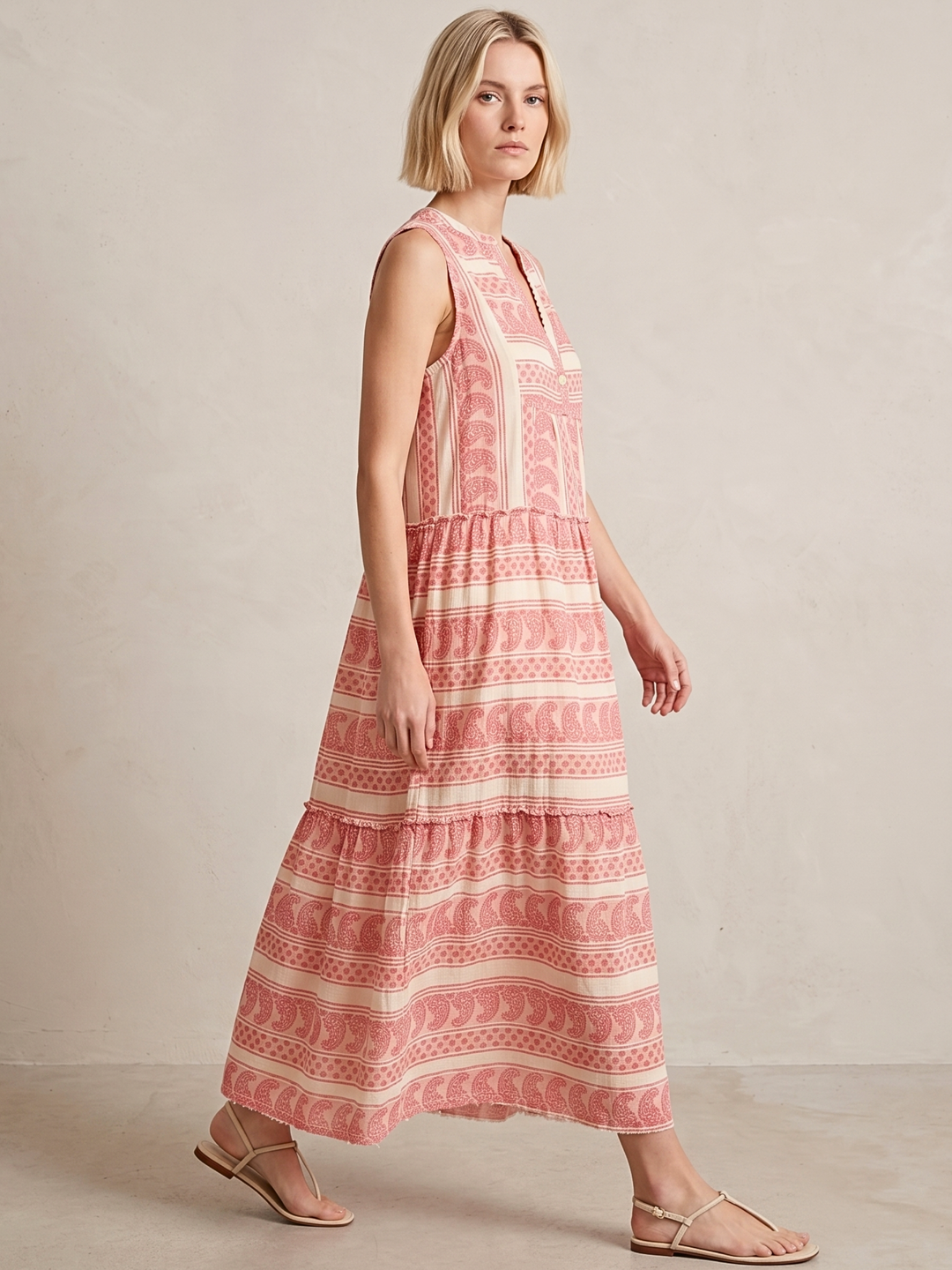 BALENCIA TIERED SLEEVELESS MAXI DRESS