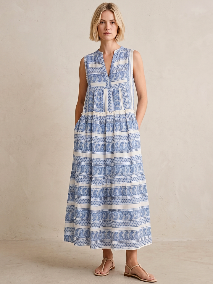 BALENCIA TIERED SLEEVELESS MAXI DRESS