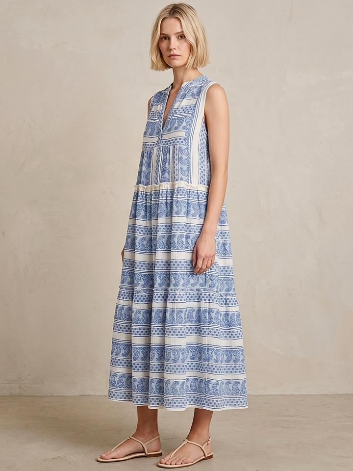 BALENCIA TIERED SLEEVELESS MAXI DRESS