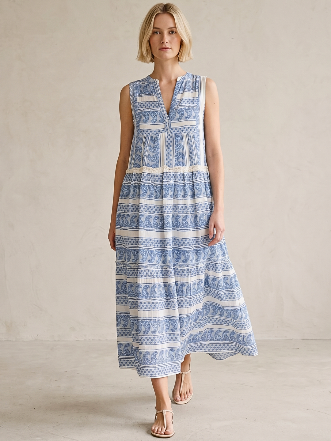 BALENCIA TIERED SLEEVELESS MAXI DRESS