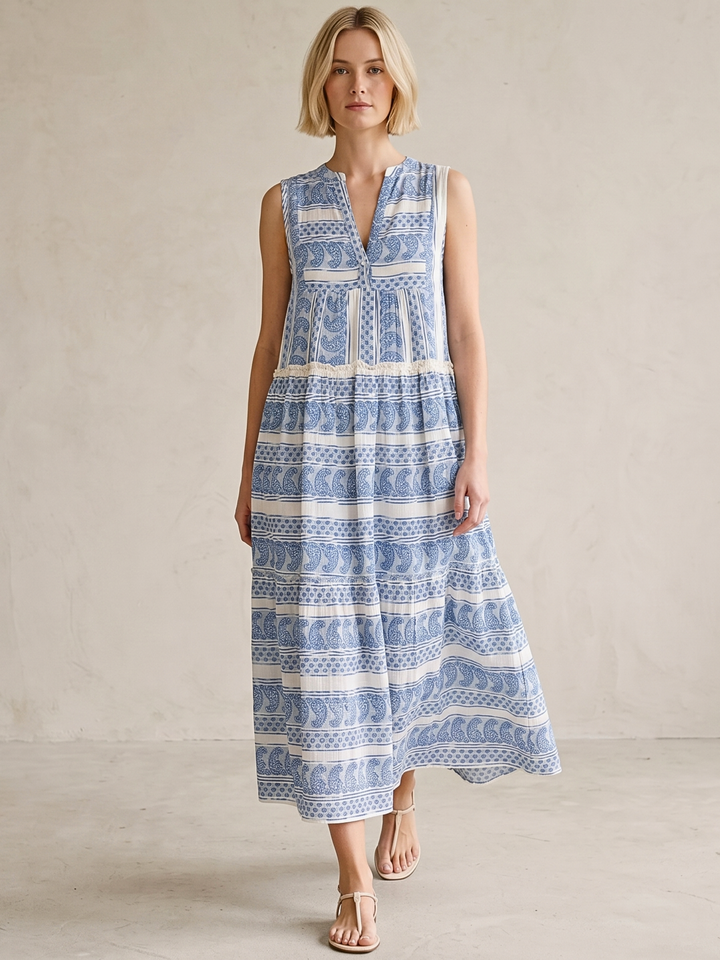 BALENCIA TIERED SLEEVELESS MAXI DRESS