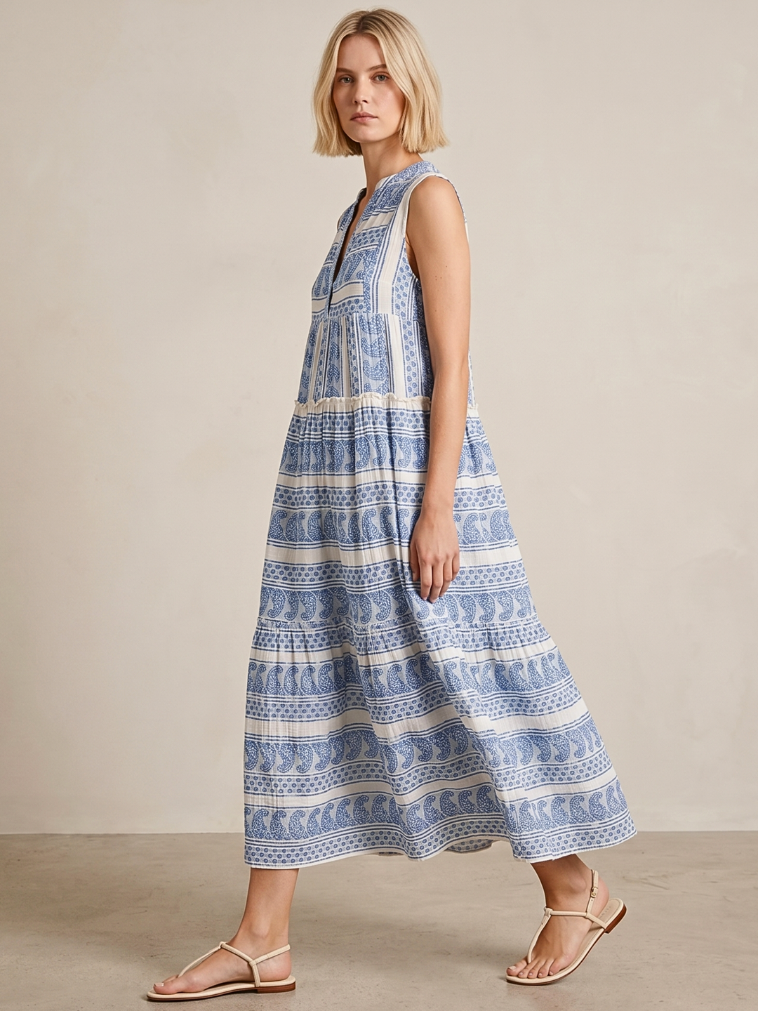 BALENCIA TIERED SLEEVELESS MAXI DRESS