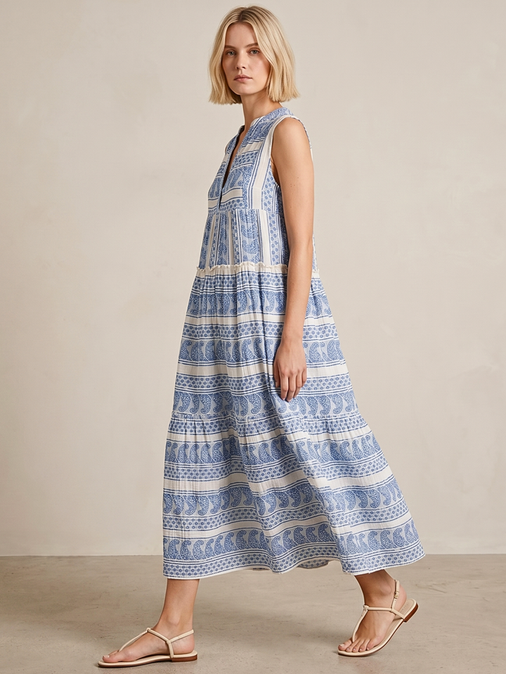 BALENCIA TIERED SLEEVELESS MAXI DRESS