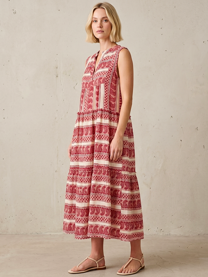 BALENCIA TIERED SLEEVELESS MAXI DRESS