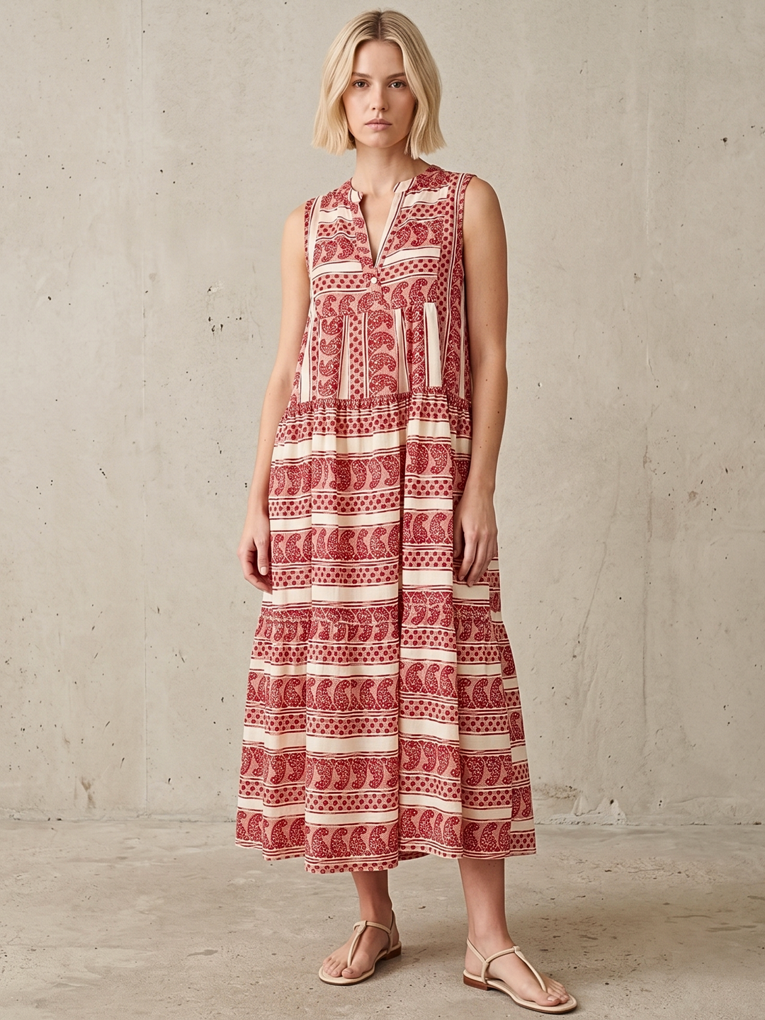 BALENCIA TIERED SLEEVELESS MAXI DRESS