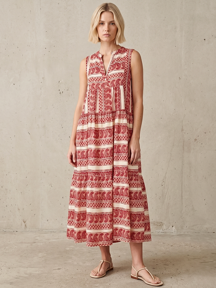 BALENCIA TIERED SLEEVELESS MAXI DRESS