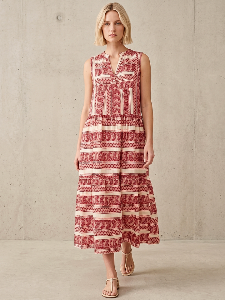 BALENCIA TIERED SLEEVELESS MAXI DRESS