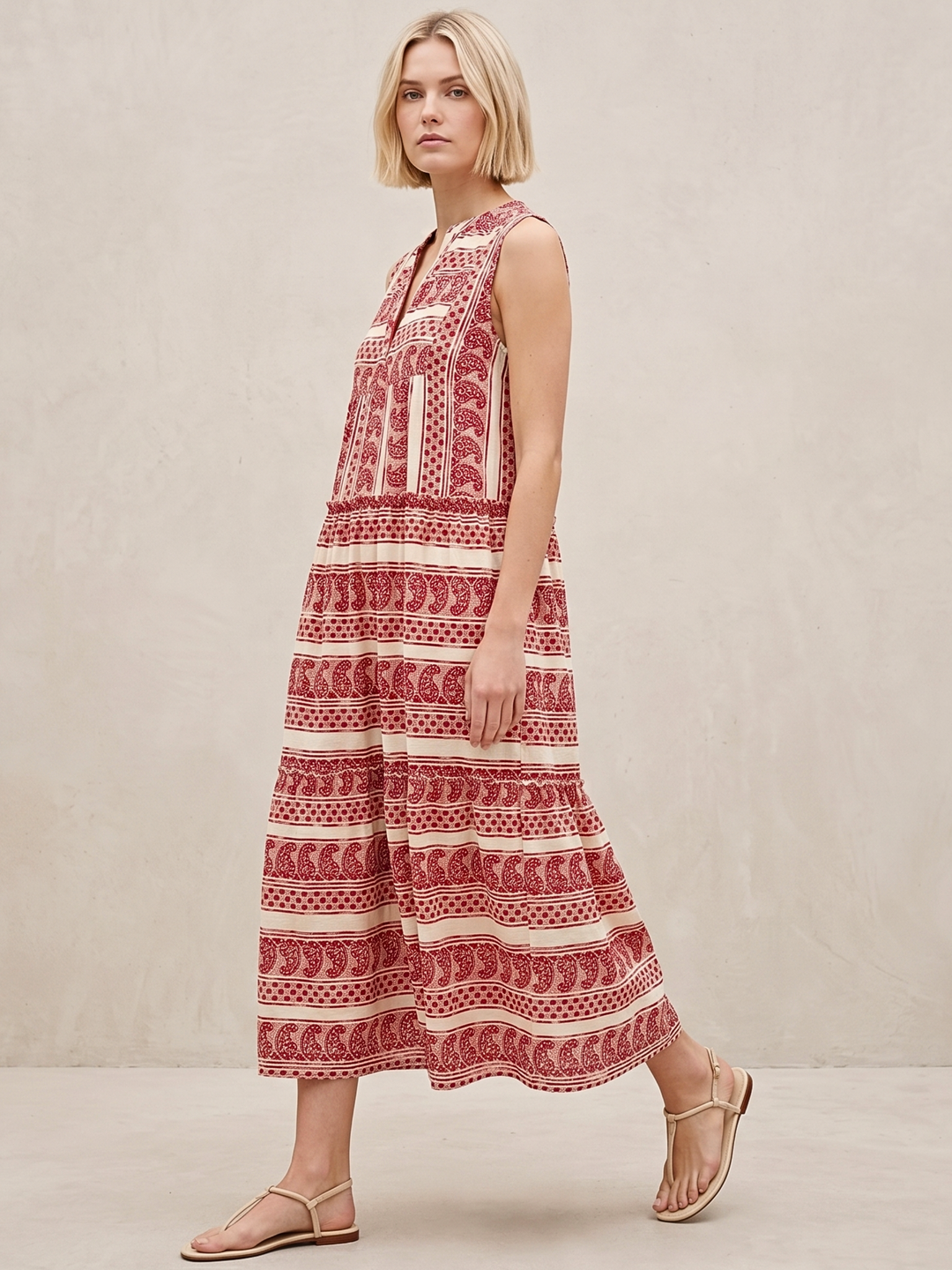 BALENCIA TIERED SLEEVELESS MAXI DRESS