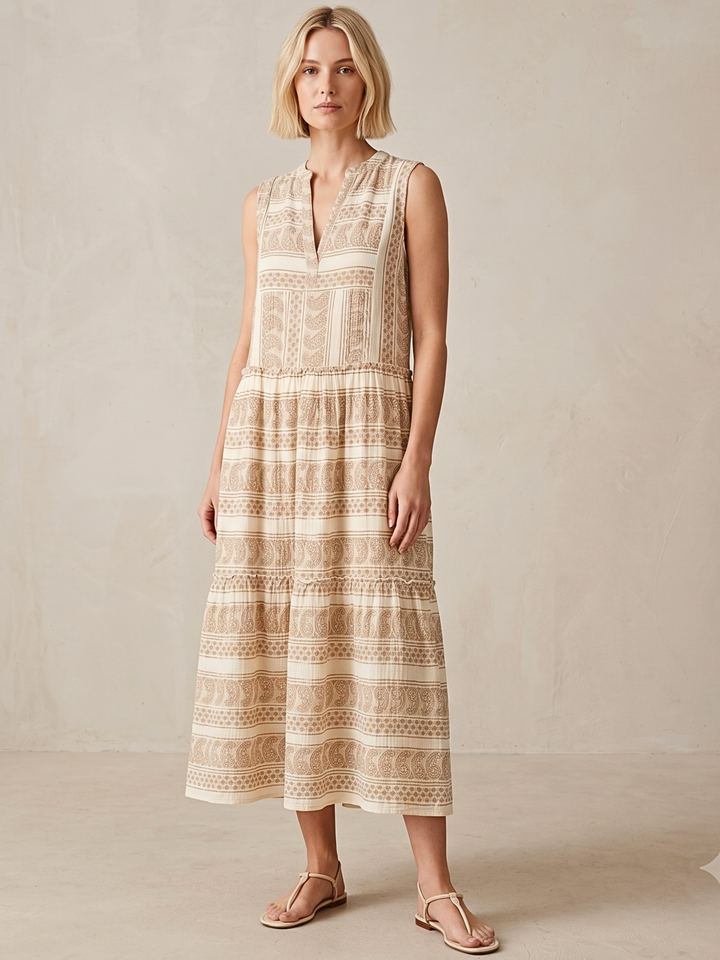 BALENCIA TIERED SLEEVELESS MAXI DRESS