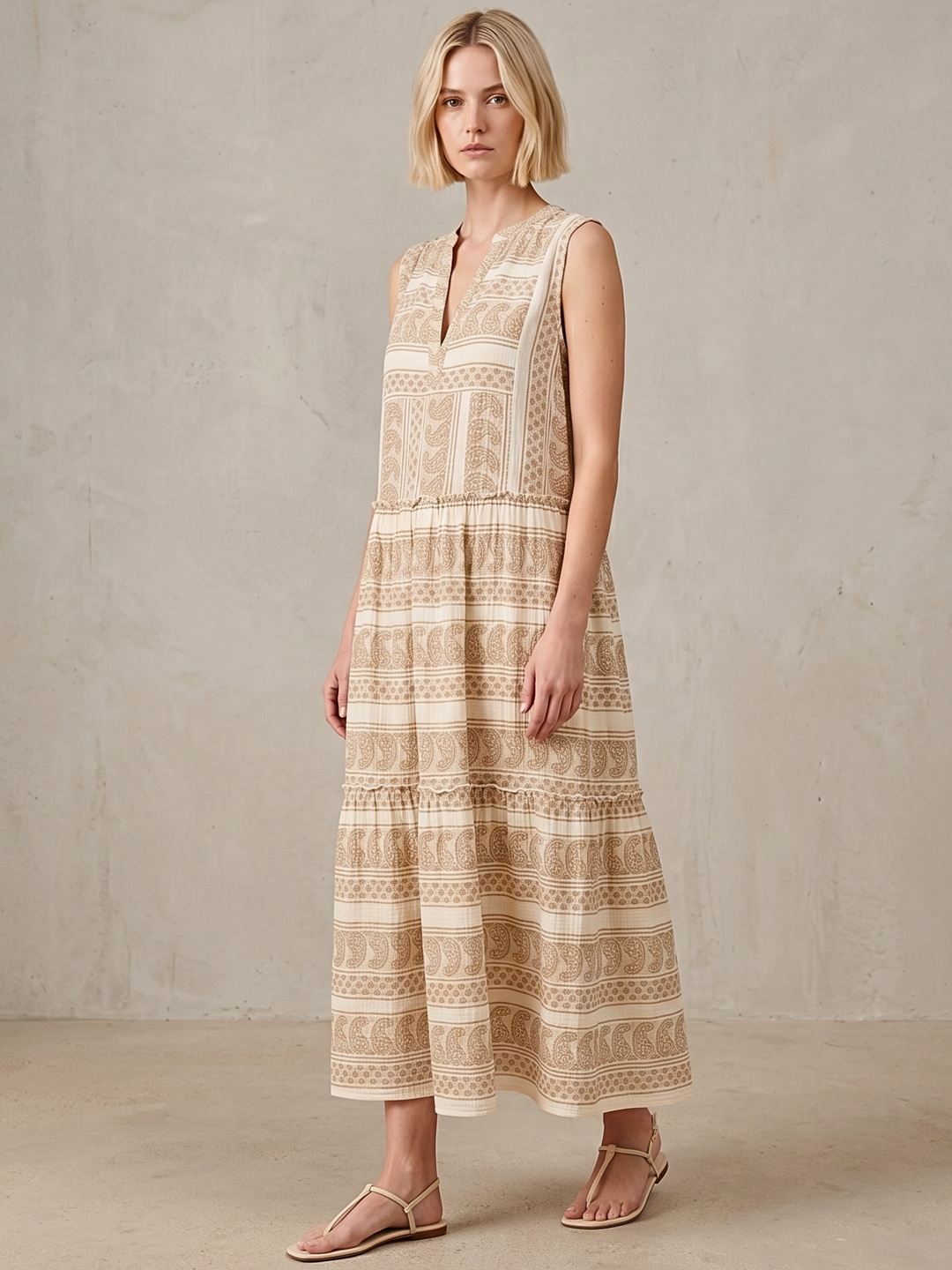 BALENCIA TIERED SLEEVELESS MAXI DRESS