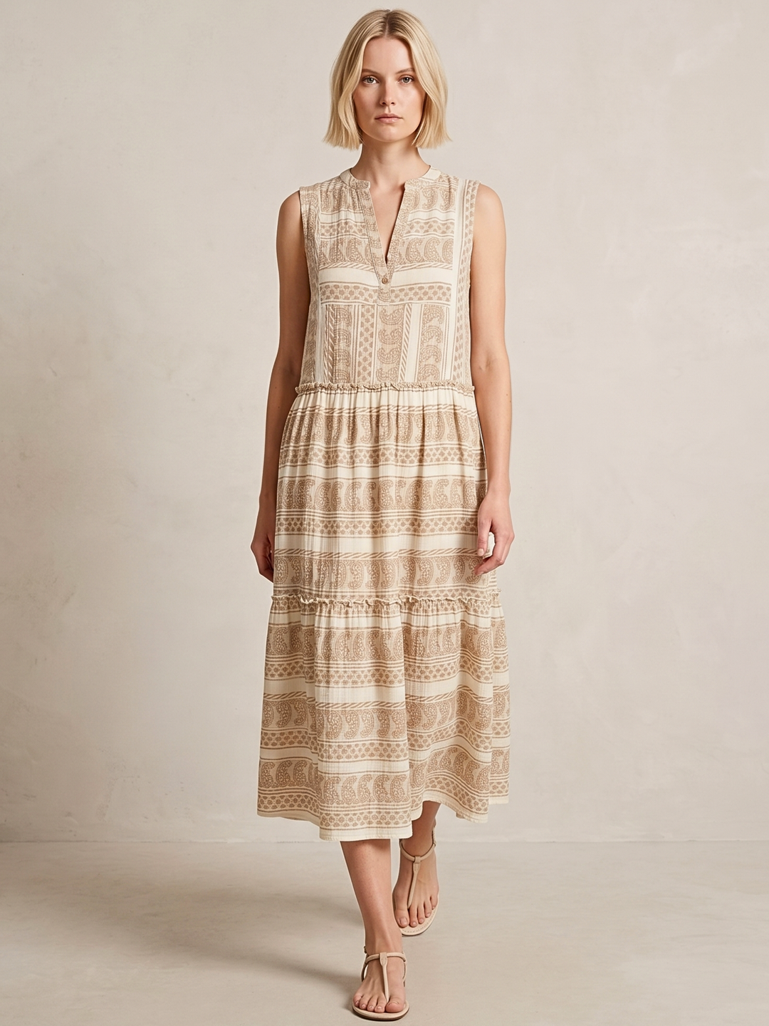 BALENCIA TIERED SLEEVELESS MAXI DRESS