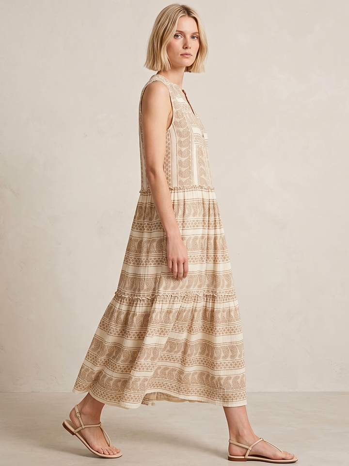 BALENCIA TIERED SLEEVELESS MAXI DRESS