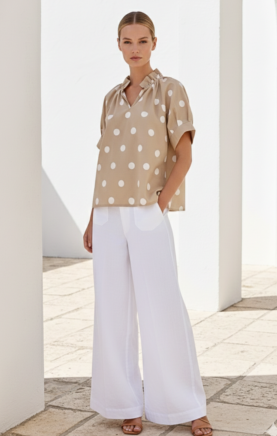 Blake Gathered V-Neckline and Pieced Ruffle Detail