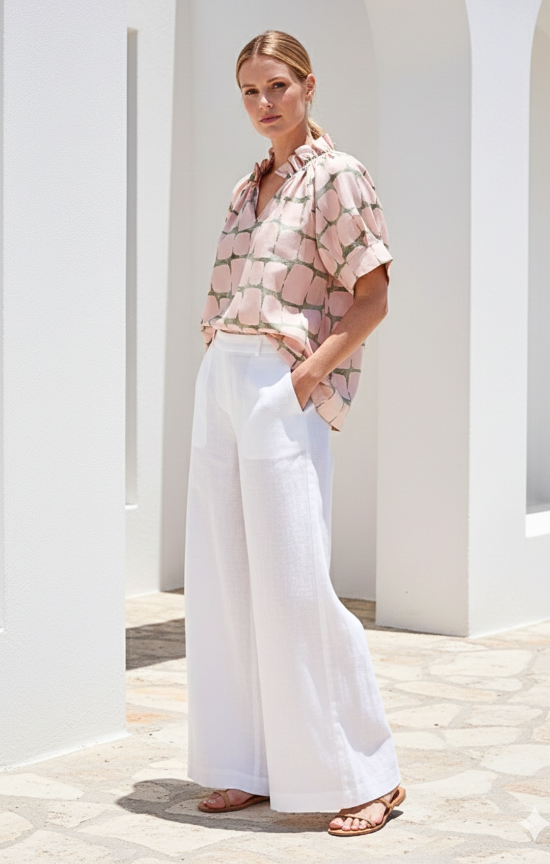 Blake Gathered V-Neckline and Pieced Ruffle Detail