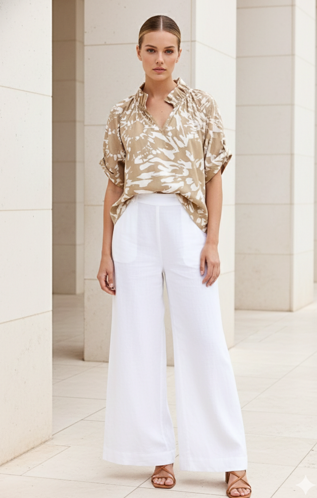 Blake Gathered V-Neckline and Pieced Ruffle Detail