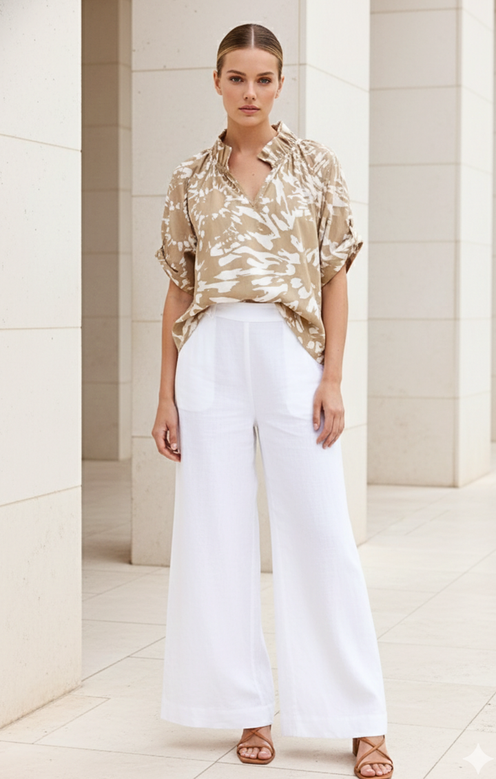 Blake Gathered V-Neckline and Pieced Ruffle Detail