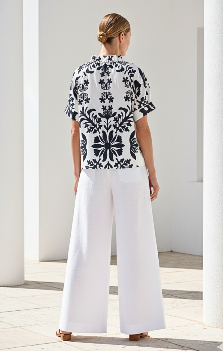 Blake Gathered V-Neckline and Pieced Ruffle Detail