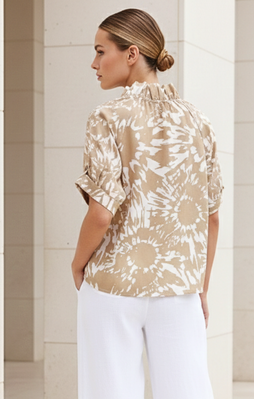 Blake Gathered V-Neckline and Pieced Ruffle Detail