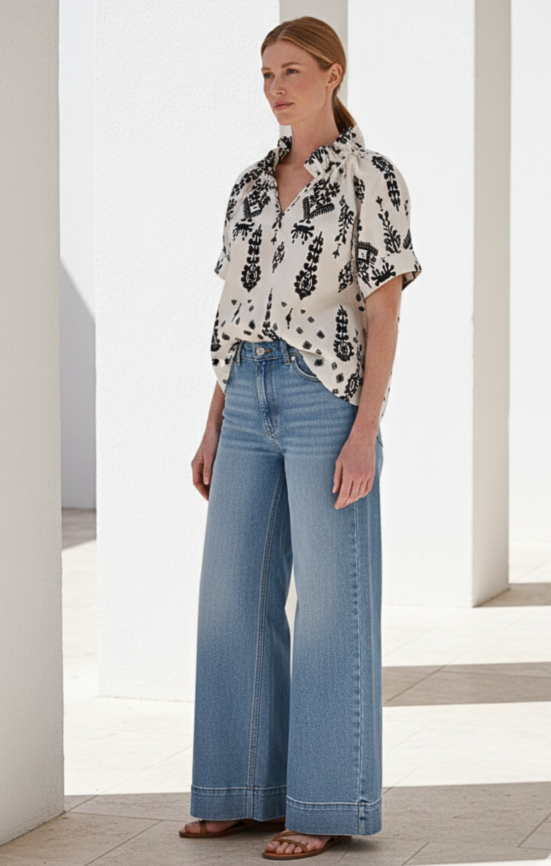 Blake Gathered V-Neckline and Pieced Ruffle Detail