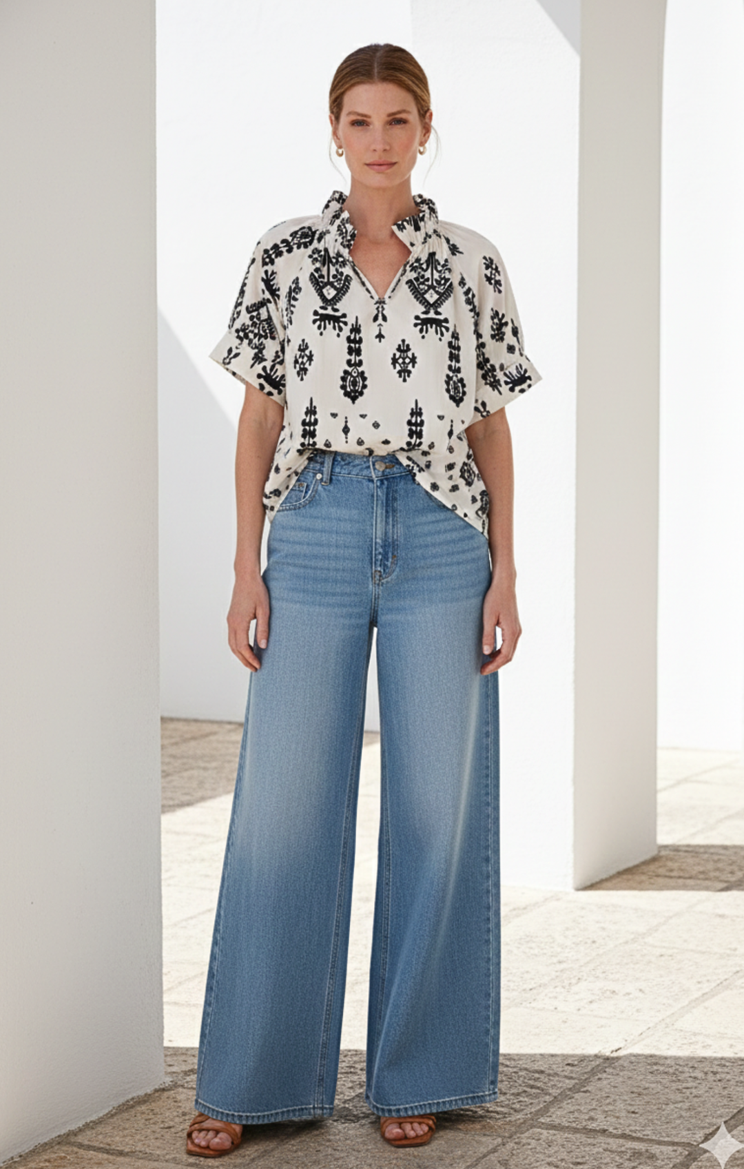 Blake Gathered V-Neckline and Pieced Ruffle Detail