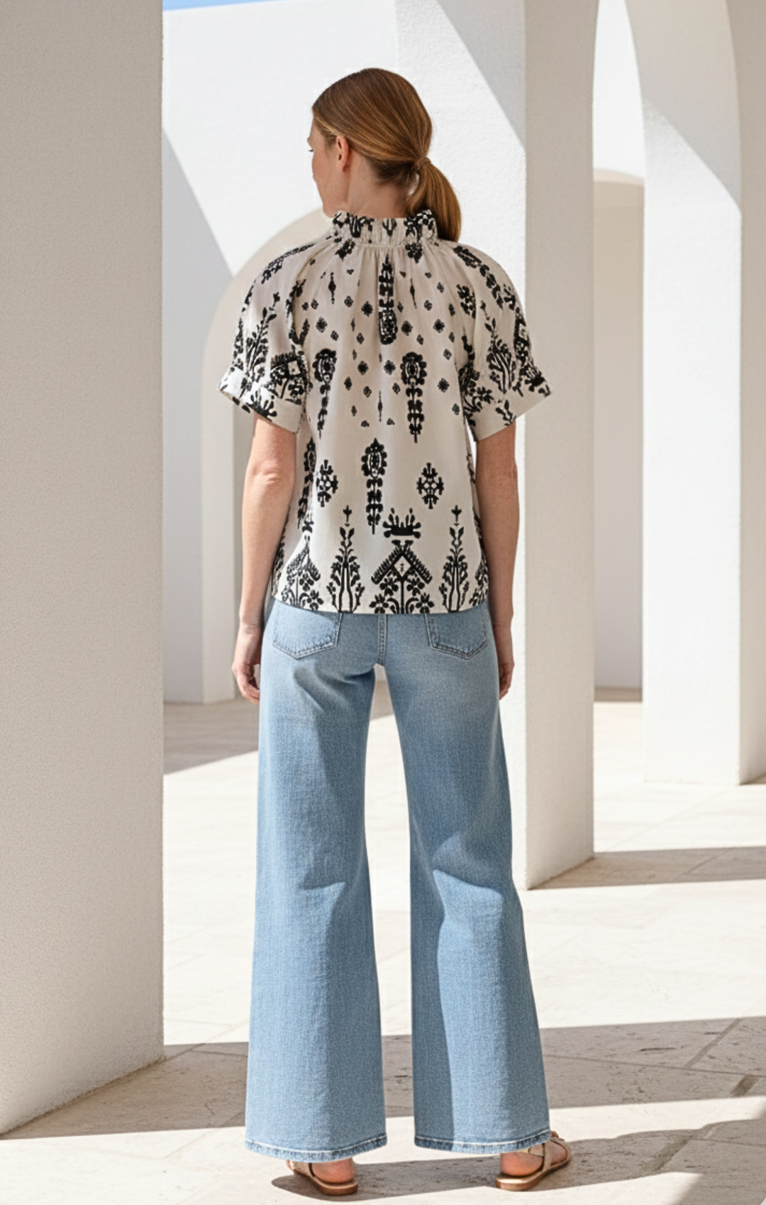 Blake Gathered V-Neckline and Pieced Ruffle Detail