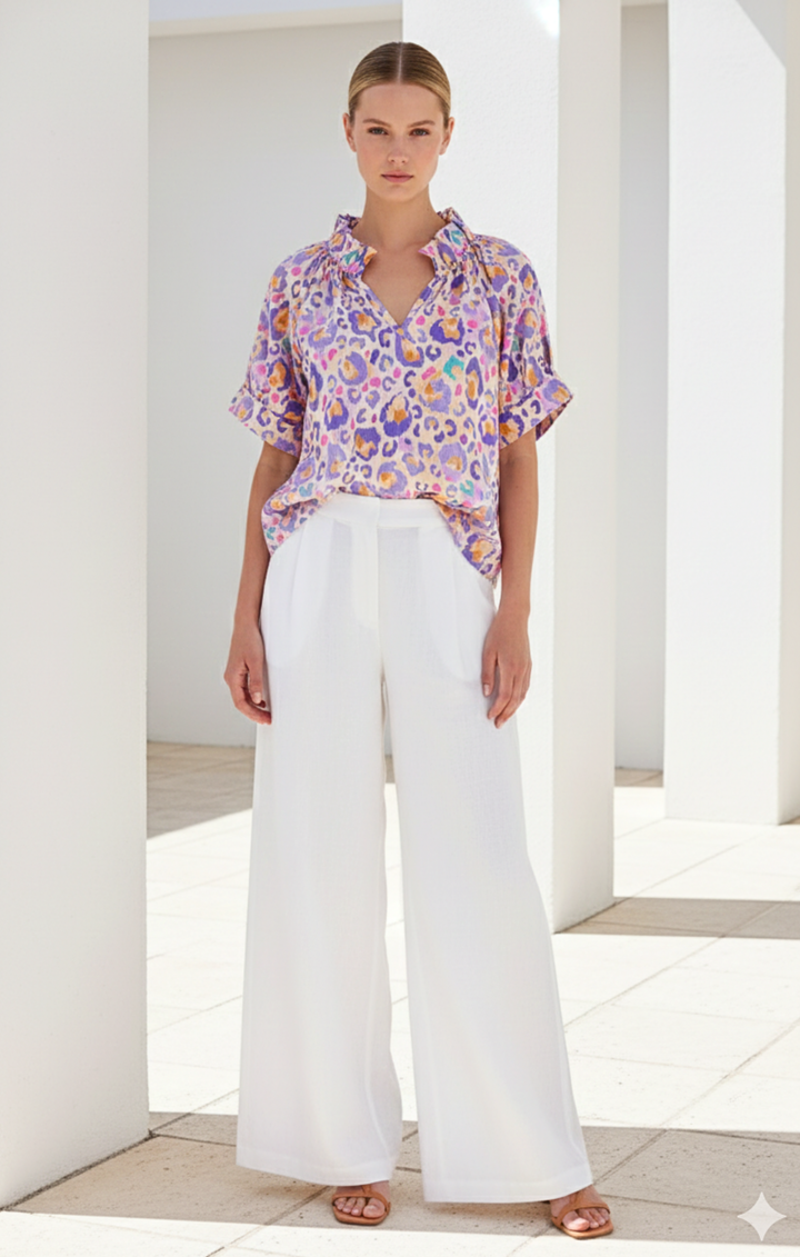 Blake Gathered V-Neckline and Pieced Ruffle Detail