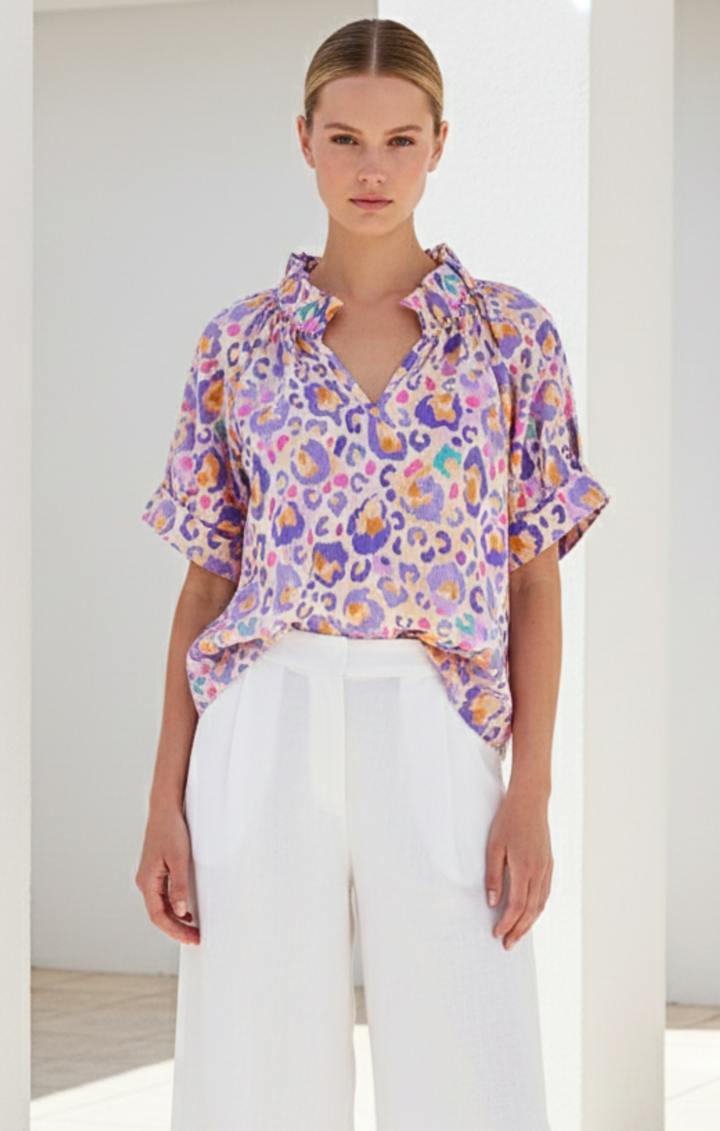 Blake Gathered V-Neckline and Pieced Ruffle Detail