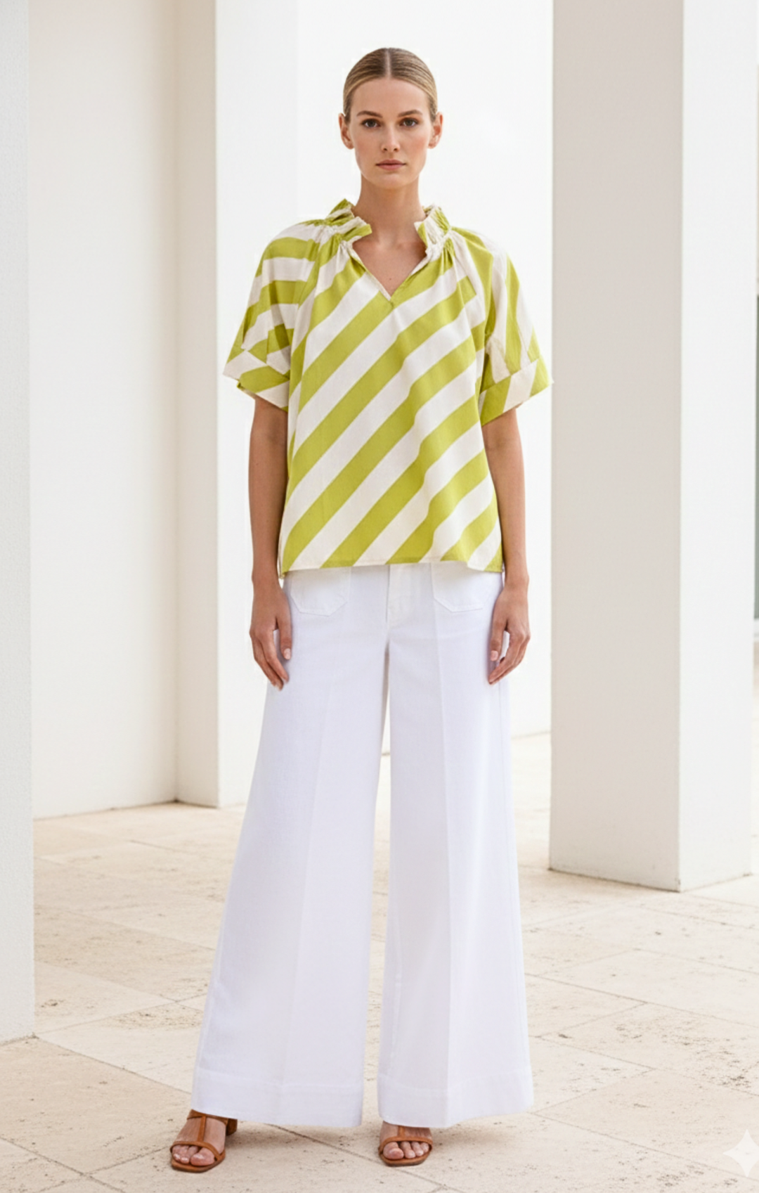 Blake Gathered V-Neckline and Pieced Ruffle Detail