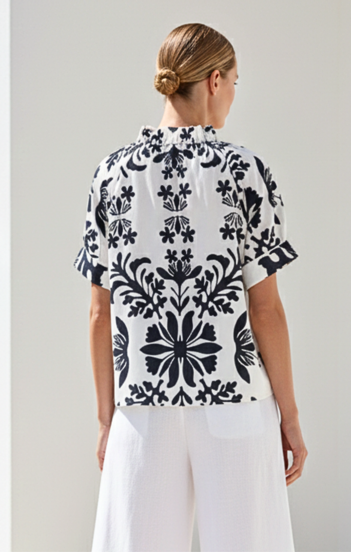 Blake Gathered V-Neckline and Pieced Ruffle Detail