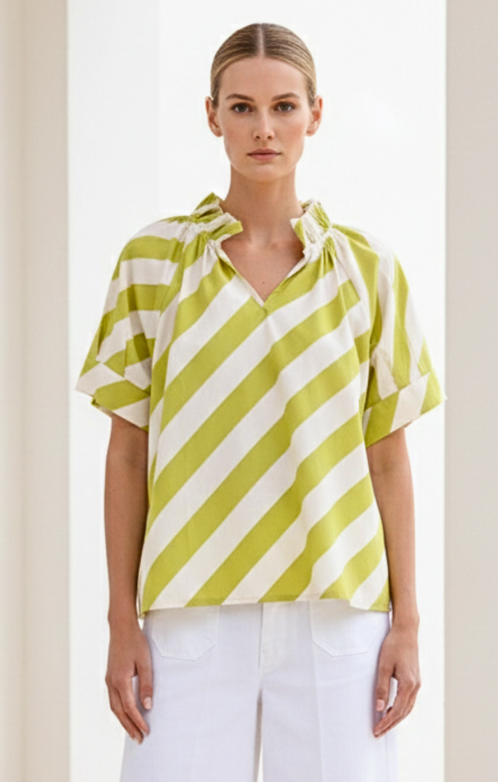 Blake Gathered V-Neckline and Pieced Ruffle Detail