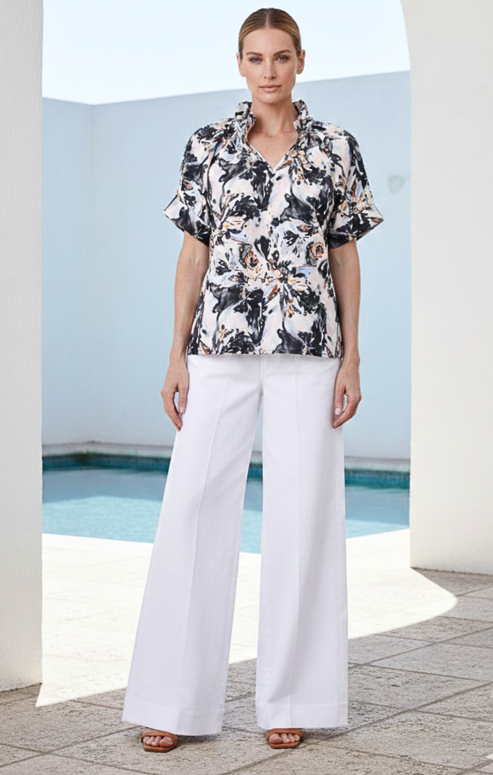 Blake Gathered V-Neckline and Pieced Ruffle Detail