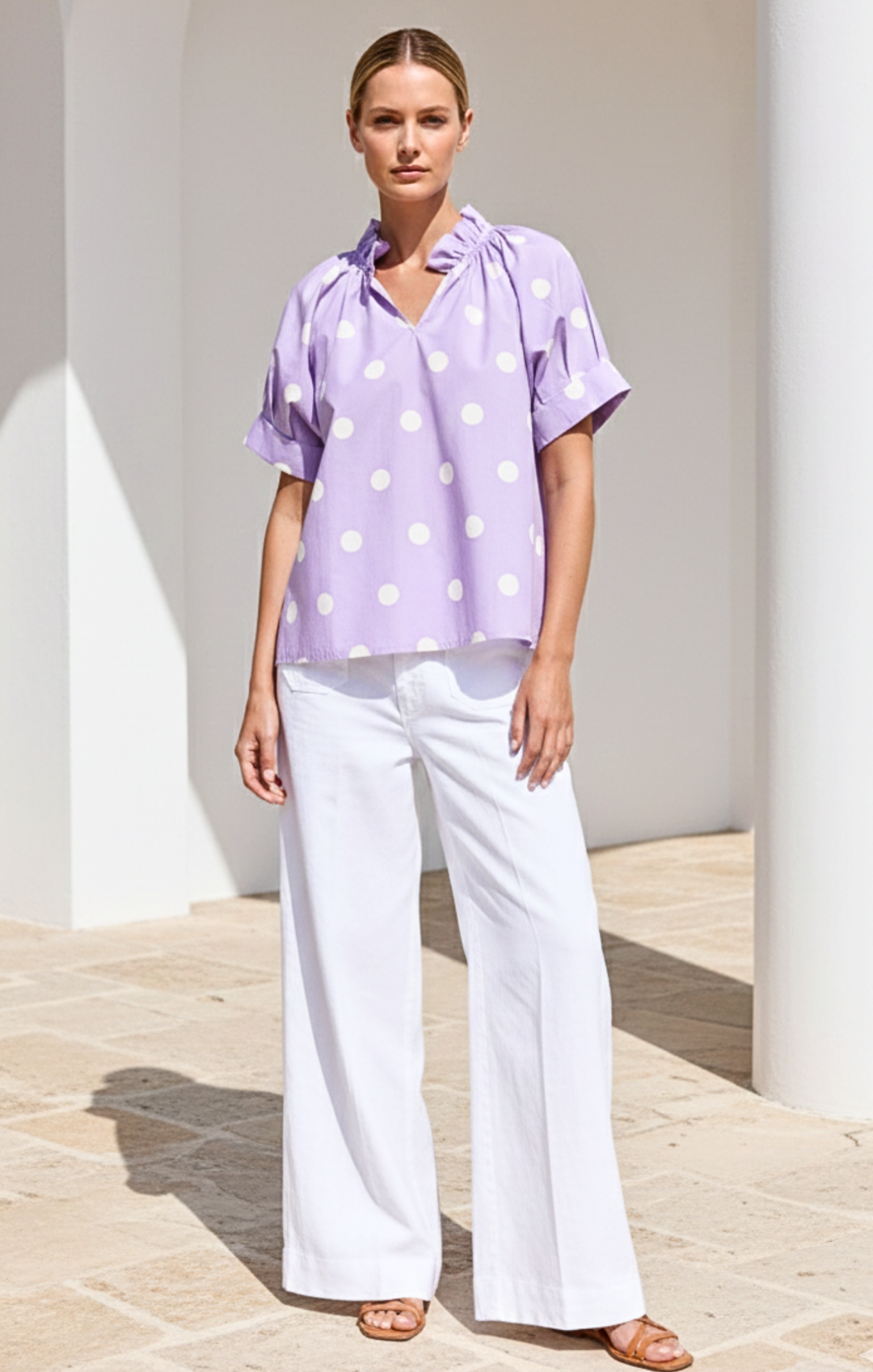 Blake Gathered V-Neckline and Pieced Ruffle Detail