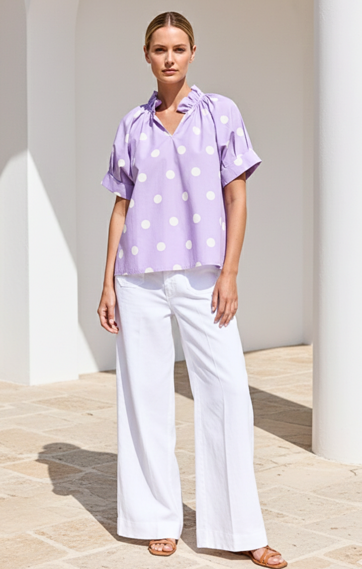 Blake Gathered V-Neckline and Pieced Ruffle Detail