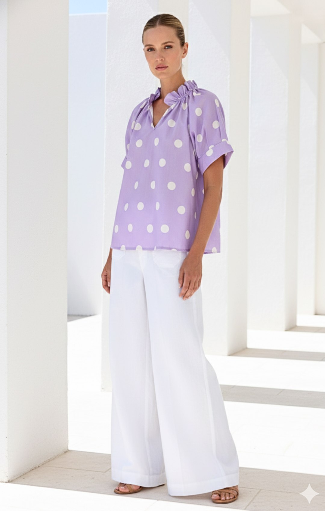 Blake Gathered V-Neckline and Pieced Ruffle Detail