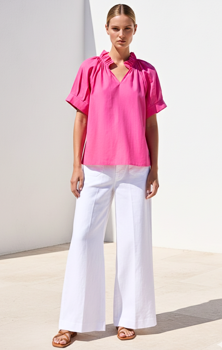 Blake Gathered V-Neckline and Pieced Ruffle Detail