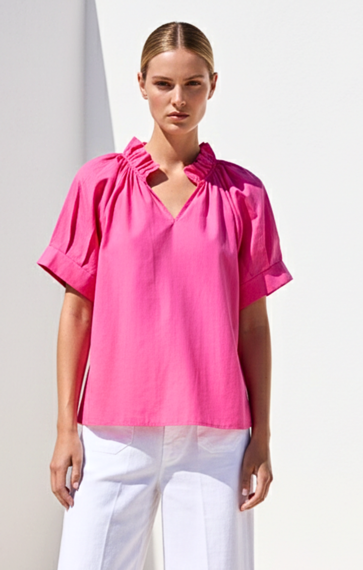 Blake Gathered V-Neckline and Pieced Ruffle Detail