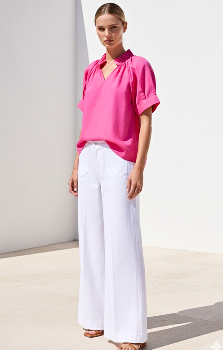 Blake Gathered V-Neckline and Pieced Ruffle Detail