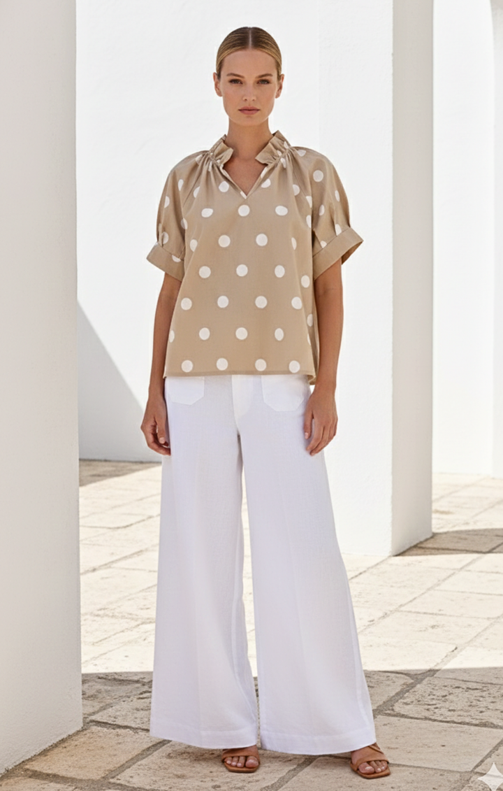 Blake Gathered V-Neckline and Pieced Ruffle Detail