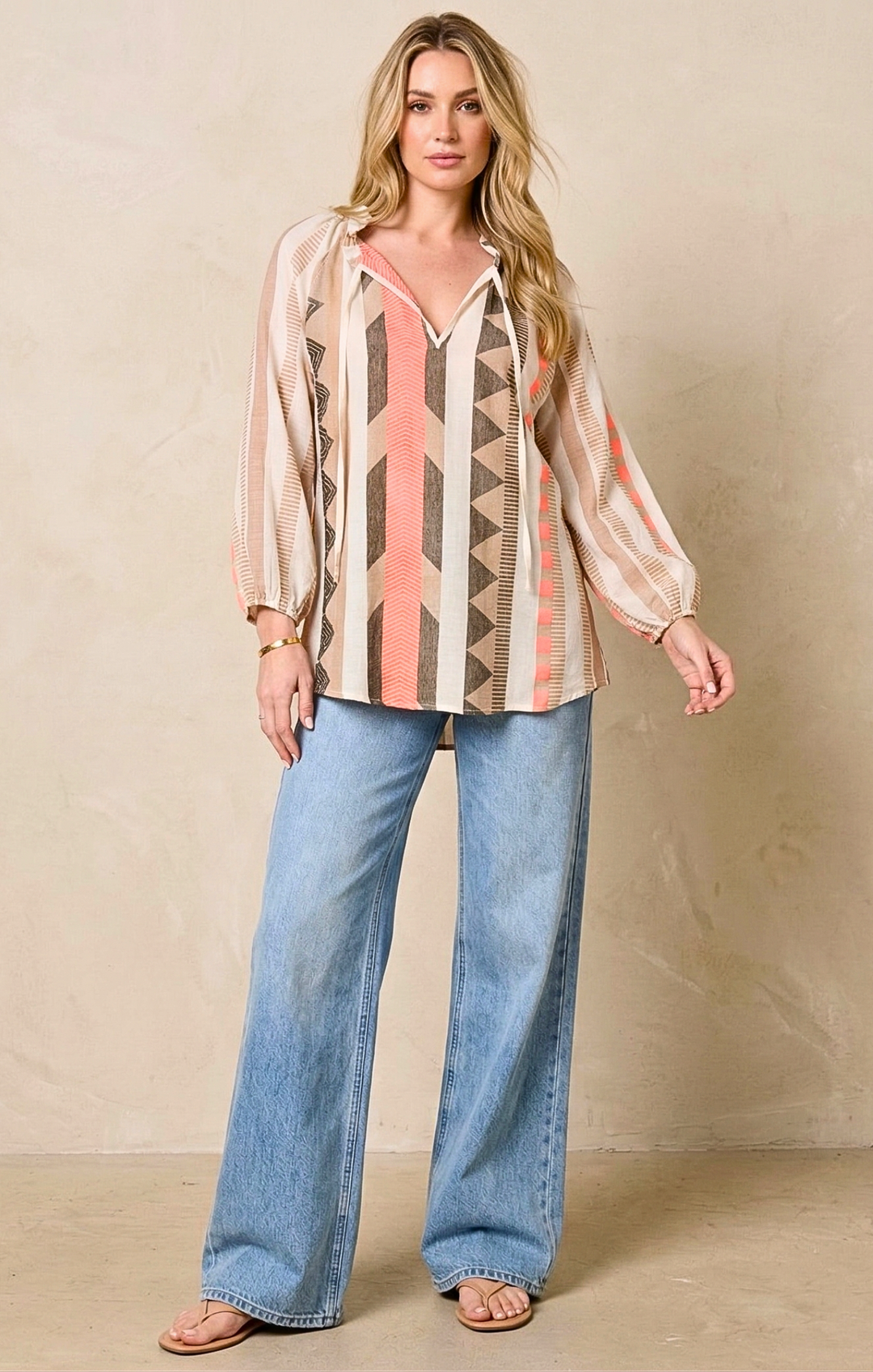 CLAIRE BOHO-CHIC JACQUARD TUNIC TOP
