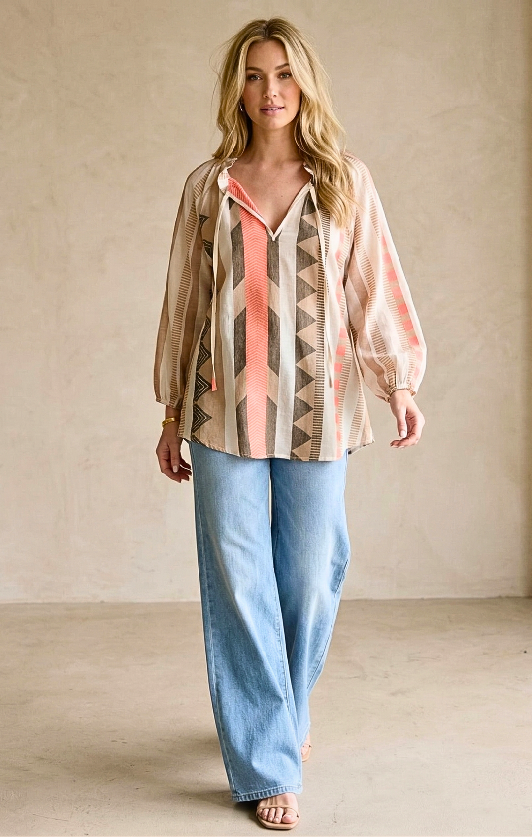 CLAIRE BOHO-CHIC JACQUARD TUNIC TOP