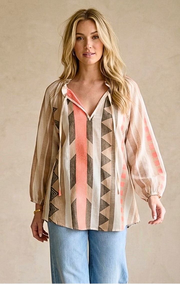 CLAIRE BOHO-CHIC JACQUARD TUNIC TOP
