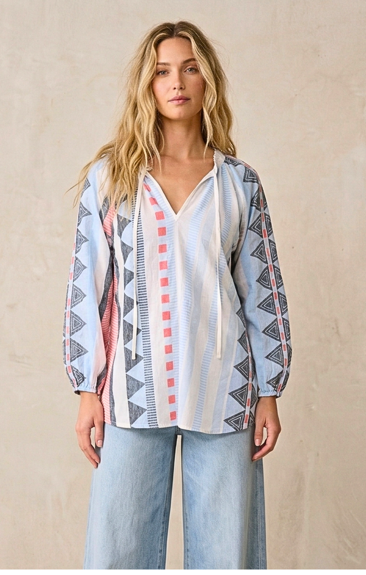 CLAIRE BOHO-CHIC JACQUARD TUNIC TOP