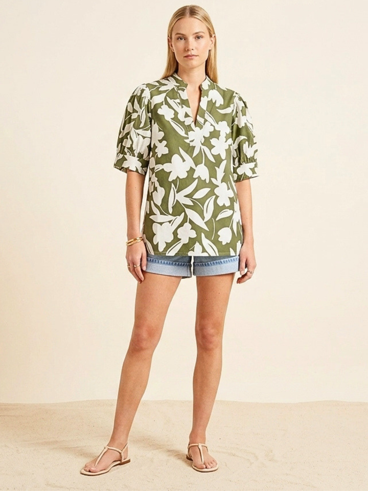 Darnya The Essential Puff-Sleeve V-Neck Blouse